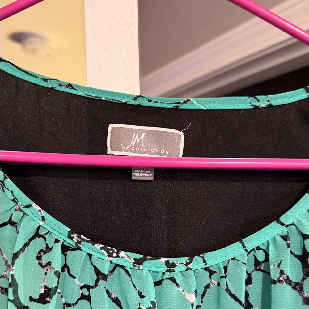 Women’s M JM Collection Aqua and Black Abstract Blouse - Picture 2 of 2